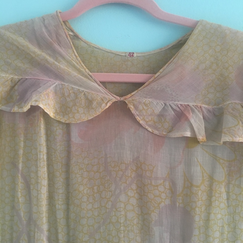 30s deco floral pastel ruffle voile dress